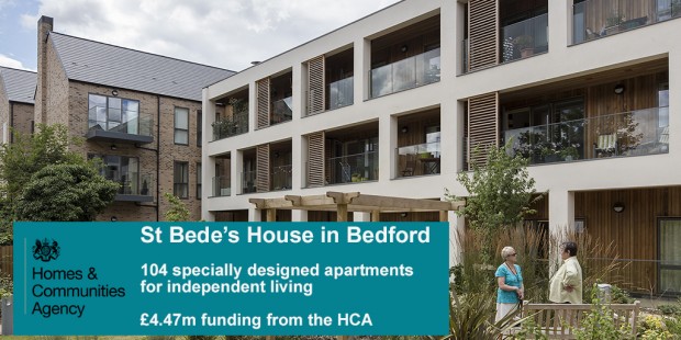 Photo of St Bede's House in Bedford, specially designed apartments for independent living which recieved £4.47 million funding from the HCA